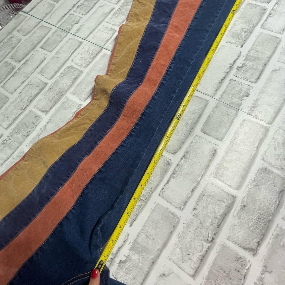 Versona Flare Jeans Striped Patchwork Colorblock 70s Boho Womens Size 12 S. - Picture 10 of 12